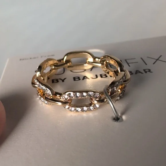 Sugarfix by Bauble Bar Gold Tone Chain Link Ring with Crystals Size 8 - Picture 2 of 5